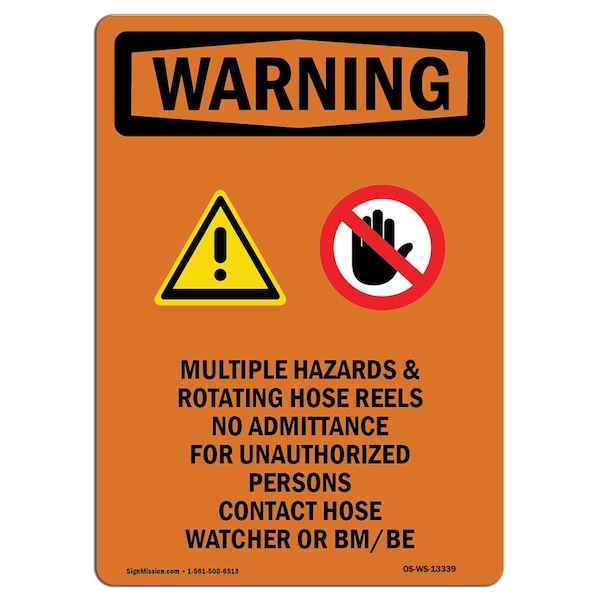 Safety Sign, OSHA WARNING, 5" Height, Multiple Hazards And, Portrait, 10PK